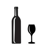 vino bottiglia e bicchiere silhouette vettore