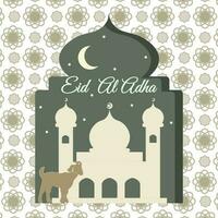 eid al adha kareem Festival. salutare carta o manifesto islamico evento con moschea o Masjid e capra silhouette vettore