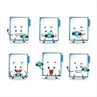 fotografo professione emoticon con blu manila cartella cartone animato personaggio vettore