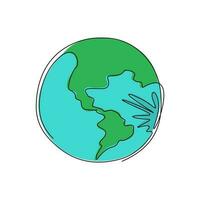 logo dell'icona del pianeta terra del disegno a una linea singola. mappa globale. giornata mondiale della salute. giorno della Terra. design per banner web, app mobile, infografica. illustrazione vettoriale grafica moderna con disegno a linea continua