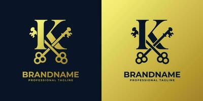 lettera K con Doppio chiave logo, adatto per qualunque attività commerciale relazionato per chiave con K iniziale. vettore