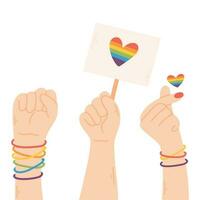 impostato di lgbt mani su. vettore illustrazione. piatto stile. mano disegnato collezione di lgbt elementi. orgoglio mese.