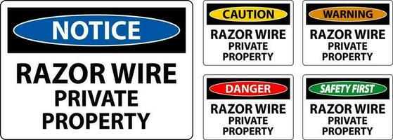 Pericolo cartello rasoio filo, privato proprietà cartello vettore