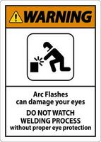 avvertimento primo cartello arco lampeggia può danno il tuo occhi. fare non orologio saldatura processi senza corretto occhio protezione vettore