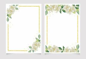 acquerello bianca gardenia e tailandese stile fiore mazzo oro luccichio ghirlanda telaio vettore