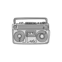 nastro radiofonico con disegno a una linea singola o emblema musicale in bianco e nero del boombox. registratore a nastro graffiti monocromatici. simbolo dell'icona della radio retrò. illustrazione vettoriale grafica moderna con disegno a linea continua