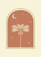 notte palma nel archi estetico illustrazione manifesto. minimalista beige boho arte Stampa. vettore