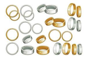 nozze squillare illustrazione, oro e argento Fidanzamento anelli collezione, nozze squillare impostato vettore