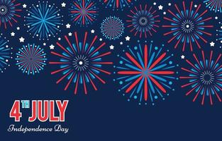 4 luglio giorno dell'indipendenza americana con fuochi d'artificio piatti