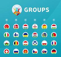 illustrazione di riserva di vettore dei gruppi della fase finale del torneo di calcio 2020 Torneo di calcio europeo 2020 con bandiere dei paesi di vettore di sfondo