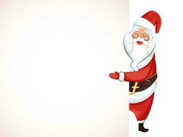 illustrazione di contento Santa Claus personaggio Tenere vuoto carta dato per il tuo Messaggio su bianca sfondo. vettore