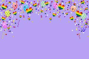 orgoglio mese sfondo LGBTQ orgoglio bandiera colori. vettore bandiera con arcobaleno cuore. simbolo di orgoglio mese giugno sostegno. copia spazio, cuore coriandoli.