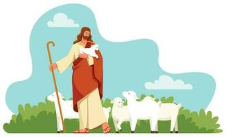 Gesù il bene pastore su bianca vettore