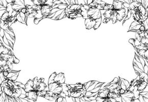 mano disegnato inchiostro Mela fiore, bianca e rosa fiori con verde le foglie. piazza telaio composizione. isolato oggetto su bianca sfondo. design per parete arte, nozze, Stampa, tessuto, coperchio, carta. vettore