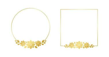 oro geometrico floreale telaio modello impostare. lusso d'oro telaio confine per invitare, nozze, certificato. vettore arte con fiori e le foglie.