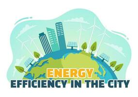 energia efficienza nel il città vettore illustrazione con sostenibile ambiente per elettricità generato a partire dal sole e vento nel mano disegnato modelli