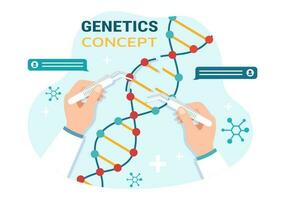 genetico scienza concetto vettore illustrazione con dna molecola struttura e scienza tecnologia nel assistenza sanitaria piatto cartone animato mano disegnato modelli