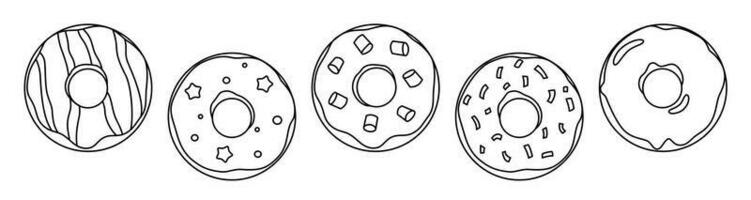 impostato di diverso ciambelle scarabocchio schema nero e bianca vettore illustrazione isolato su bianca sfondo.
