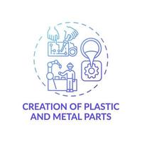 icona del concetto di creazione di parti in plastica e metallo vettore