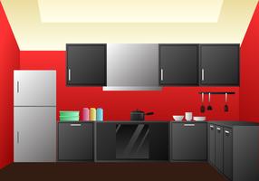 Vettore realistico degli elementi di progettazione della stanza della cucina