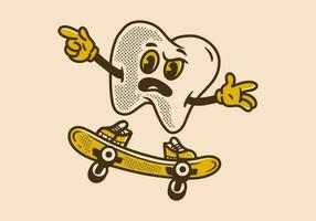 portafortuna personaggio di dente salto su skateboard vettore