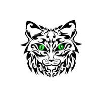 grafico vettore illustrazione di tribale arte viso gatto con verde occhi adatto per tatuaggi, loghi e altri