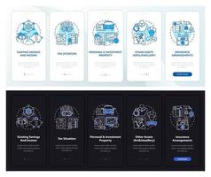 schermata della pagina dell'app mobile di onboarding del piano di ricchezza generale con concetti vettore
