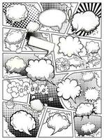 comico libro nero e bianca pagina modello diviso di Linee con discorso bolle. vettore illustrazione.