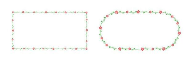 verde vite con rosso fiori montatura e frontiere impostare, floreale botanico design elemento vettore illustrazione