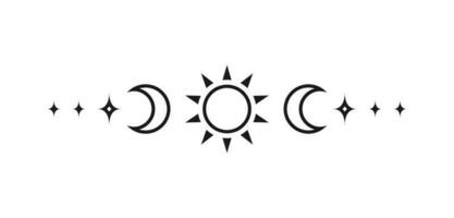 celeste testo divisore con sole, stelle, Luna fasi, mezzelune. ornato boho mistico separatore decorativo elemento vettore