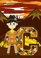 c è per cowboy selvaggio ovest alfabeto apprendimento educativo illustrazione vettore