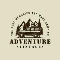 via strada auto logo Vintage ▾ vettore illustrazione modello icona grafico design. veicolo per avventura all'aperto con montagna e pino albero cartello o simbolo con retrò tipografia stile concetto