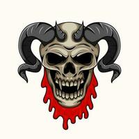illustrazione di demone umano cranio portafortuna personaggio con corna e sangue gocciolare vettore