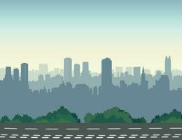 città autostrada strada orizzonte. urbano paesaggio con strada e grattacieli Visualizza. paesaggio urbano silhouette vettore