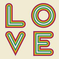 lettering parola amore. il bordi di il lettere siamo arcobaleno colorato strisce. colorato retrò stile. modello design per pubblicazione, coperchio, manifesto, carta, opuscolo, striscione, parete. vettore illustrazione.