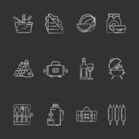 picnic gesso bianco icone impostato su sfondo nero vettore