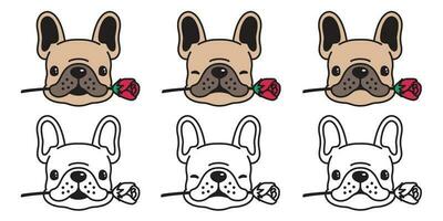 cane vettore francese bulldog icona logo rosa fiore San Valentino cartone animato personaggio illustrazione simbolo scarabocchio Marrone