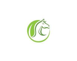 cavallo testa con verde foglia cerchio logo design concetto vettore illustrazione.