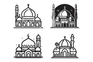 moschea icona illustrazione, moschea logo, moschea linea arte vettore, moschea schema stile, pulito semplice design vettore