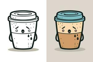 caffè tazza logo, carino caffè tazza cartone animato linea arte colorato vettore illustrazione, caffè tazza icona disegno, piatto scatola di cartone stile, cibo e bevanda icona