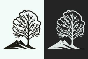 montagna schizzo, schema stile nero e bianca montagne e albero vettore, montagna albero icona illustrazione, montagna logo vettore