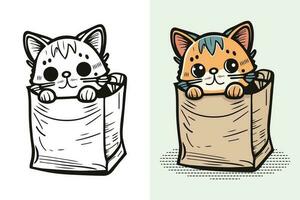 il personaggio di un' poco gatto nel un' carta shopping Borsa, carino gatto, gatto cartone animato, gatto disegno, gatto portafortuna vettore