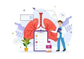 asma malattia vettore illustrazione con umano polmoni e inalatori per respirazione nel assistenza sanitaria piatto cartone animato mano disegnato atterraggio pagina modelli