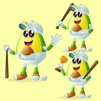 carino avocado personaggi giocando baseball vettore