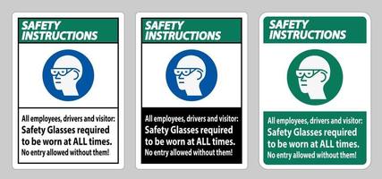 le istruzioni di sicurezza firmano tutti i dipendenti conducenti e visitatori occhiali di sicurezza che devono essere indossati sempre vettore