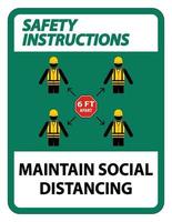 istruzioni di sicurezza mantenere la distanza sociale rimanere a 6 piedi di distanza segno coronavirus covid 19 segno vettore