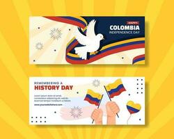 Colombia indipendenza giorno orizzontale bandiera cartone animato mano disegnato modelli sfondo illustrazione vettore