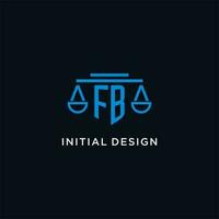 fb monogramma iniziale logo con bilancia di giustizia icona design ispirazione vettore