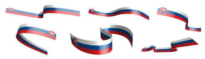 impostato di vacanza nastri. bandiera di slovacchia agitando nel vento. separazione in inferiore e superiore strati. design elemento. vettore su bianca sfondo