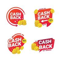 tag di vettore del modello di badge cashback per il rimborso di denaro con monete